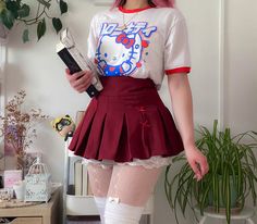 🍓♥️  #hellokittystuff #hellokittycore #hellokitty #softgirlstyle #softgirlaesthetic #prettyoutfit Short Red Skirt Outfit, Red Skirt Outfits, Watermelon Outfit, 80s Inspired Outfits, Outfits Bonitos, Kawaii Outfit Ideas, Red Outfits, Hello Kitty Dress, Dream Fashion