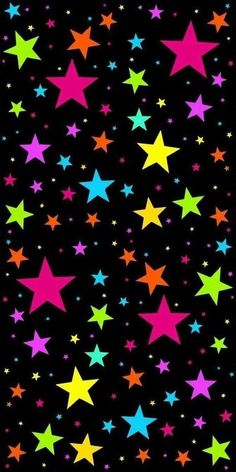 many colorful stars on a black background