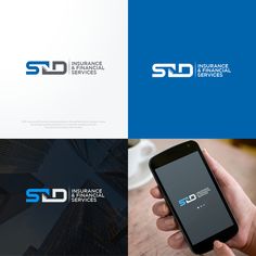 a hand holding a smart phone in front of a logo for an insurance company, sdd