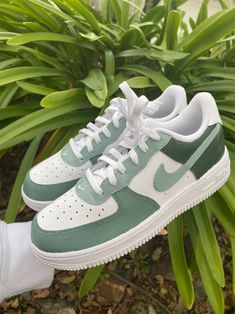 Green Color Block Custom Air Force 1s - Etsy UK Nike Jordan Custom, Cute Nike Air Jordans, Chte Shoes, Pretty Nike Shoes, Trending Women Shoes, Cute Nikes For Women, Cool Shoes Nike, Custom Air Force One, Cute Green Clothes