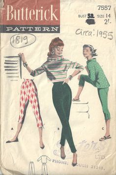 an old sewing pattern for women's pants and blouses, from the 1950's