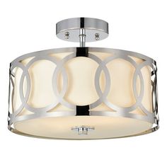 a semi flush light fixture with an oval design on the bottom and two lights above it