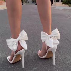 Lasaky - Chic Classic High Heels with Bow Detail and Sparkling Rhinestones - Elegant Stiletto Sandals Heels With Bows, Bride Heels, Pointed High Heels, Wedding Shoes Bride, Square Toe Sandals, Elegant Heels, Ankle Strap High Heels, Strappy High Heels, Bow Decor