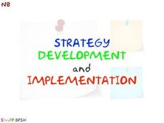 the words strategy, development and improvement are written on sticky notes