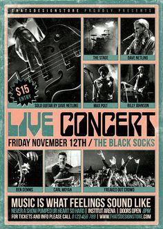 the concert poster for live concert, featuring music is what feelings sound like to people