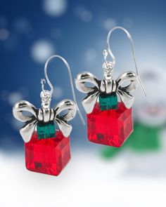 Holiday Present Earring in Light Siam - Christmas Jewelry Making Kit - Too Cute Beads Christmas Beaded Jewelry, Holly Jewelry, Diy Christmas Jewelry, Christmas Jewelry Ideas, Beaded Christmas Earrings, Christmas Beaded Earrings, Present Earrings, Christmas Diy Kit, Christmas Jewelry Diy