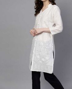 Women's White Cotton Straight Knee Length Chikankari Kurti Indian Ladies Kurta Ladies Kurta, White Salwar Kameez, Kurta And Pants, Kurta Women, Chikankari Embroidery, Readymade Salwar Kameez, Chikankari Kurti, Kurta Dress, Kurtis With Pants