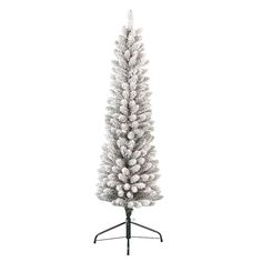 a white christmas tree on a black stand