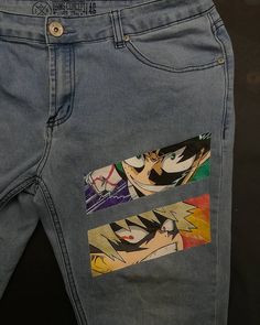 Deku Vs Bakugou, Anime Pants, Aesthetic Jeans, Painted Clothes Diy, Denim Art, Diy Vetement, Custom Jeans, Anime Inspired Outfits, Painted Jeans