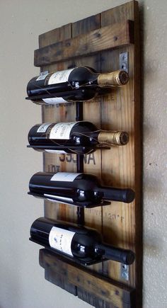 a wine rack made out of wooden pallets