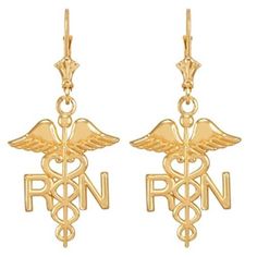 14k Yellow Gold.Registered Nurse Leverback Earrings.Acronym Rn In Block Initial Letters. Item No.Cy0232 Baublebar Earrings, Horse Earrings, Medical Symbols, Gold Earrings For Women, Womens Jewelry, Cool Gifts For Women, Leverback Earrings, Skull Earrings, Registered Nurse