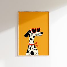 a painting of a dalmatian dog wearing heart shaped sunglasses