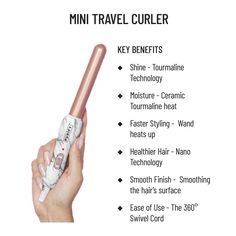 This innovative hairstyling tool, the Purify Mini Travel Curler Salon Style - Ceramic Mini Hair Curler, combines portability with professional-quality results. This compact curler, designed with the modern traveler and busy person in mind, provides salon-quality curls and waves wherever you go. This tiny curler, which is made of premium ceramic materials, guarantees uniform heat distribution to give you consistent, long-lasting curls without causing damage to your hair. Your hair looks shiny and Mini Hair Curler, Travel Curling Iron, Hair Irons, Revlon Colorsilk, Lasting Curls, Automatic Hair Curler, Busy Person, Long Lasting Curls, Long Hair Color