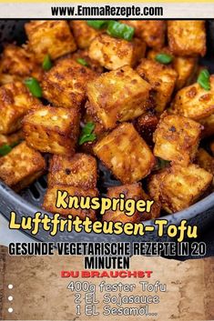 Knuspriger Luftfritteusen-Tofu Gesunde vegetarische Rezepte in 20 Minuten Airfryer Tofu, Ninja Foodi, Food To Go, Protein Snacks, Air Fryer, Snacks