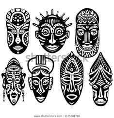 the african masks are black and white