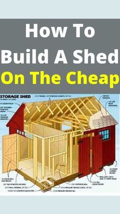 an image of a shed with the words how to build a shed on the cheap side