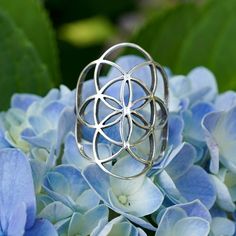 "This .925 Sterling Silver Ring represents the Seed or Flower of Life. This is an ancient geometric figure consisting of seven overlapping circles of the same diameter. It's is typically viewed as a symbol of creation. Sacred Geometry designs are used in math (the golden ratio) art (Leonardo da Vinci) philosphy (Plato), and literature: Sacred Geometry has been a subject of Dan Brown novels, most notably in \"The Lost Symbol\". This ring is available in sizes 6 - 10." Golden Ratio Art, Sacred Geometry Flower Of Life, Symbol Of Creation, Life Ring, Tree Of Life Jewelry, Geometry Design, Seed Of Life, Flower Of Life, Sacred Geometry