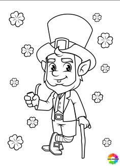 a coloring page with a man in a top hat holding a cane and pointing to the side