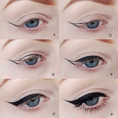 The third step is something I never really thought of but should have done. Smart! Maquillage Pin Up, Cat Eye Makeup Tutorial, Perfect Cat Eye, Cat Eye Makeup