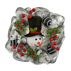 a christmas wreath with a snowman and other decorations