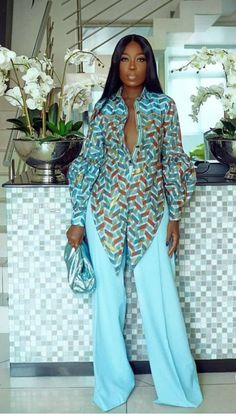 Mauve Wide Leg Pants Outfit, 2piece Outfits, African Inspired Fashion, African Fashion Women, African Print Fashion Dresses, African Clothing Styles, African Design Dresses