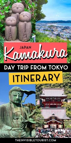 japan with text overlaying it that reads, kandawa day trip from tokyo it