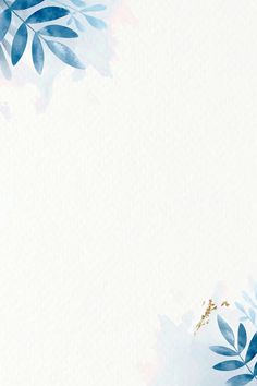 a blue and white watercolor background with leaves on the bottom right corner is an empty space for text