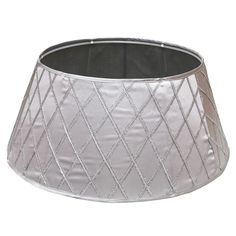 a silver lamp shade with diamond pattern on the bottom and black lining around the top