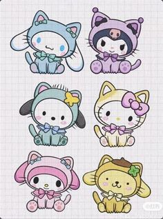 some cute little kitty stickers on a piece of paper