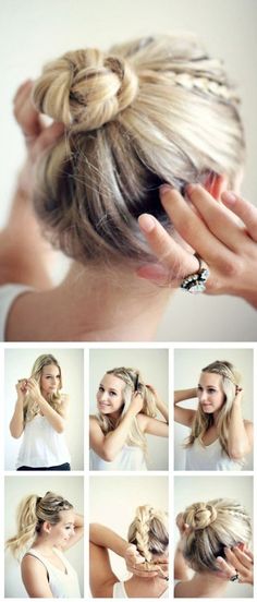 Cute way to put your hair up 5 Minute Hairstyles, No Heat Hairstyles, Bun Hairstyle, Hair 2018, Hairdo For Long Hair, Sylvester Stallone, Quick Hairstyles, Top Knot