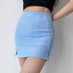 Blue Stretch Mini Shorts, Stretch Blue Mini Shorts, Trendy Blue Mini Bottoms, Trendy Blue Mini Length Bottoms, Fitted High Waist Light Blue Skort, Light Blue Stretch Mini Skirt, Light Blue Stretch Skort For Spring, Trendy Light Blue Skort, Trendy Light Blue Summer Skort