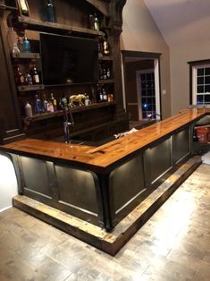 a bar in the middle of a living room