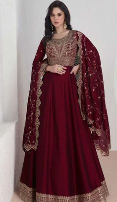 Silk Embroidered Party Wear Readymade Salwar Suit In Maroon - 9732189123 Kurti Styles