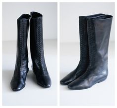 The most incredibly buttery soft leather, black boots with faux lace up detail. Flat heel and pull on style. They are in like new condition and have been resoled. Marked Size: 36 Made in Italy. Black Leather Tall Boots, Leather Black Boots, Tall Lace Up Boots, Leather Tall Boots, Lace Up Boots Women, Unique Handbags, Brown Suede Jacket, Tall Leather Boots, Fashion High Heels