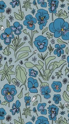 blue flowers and leaves on a gray background