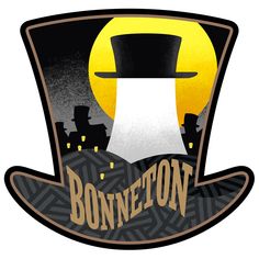 the logo for bonneton is shown in black and yellow with an image of a top hat