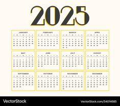 a calendar for the new year with numbers in black and yellow on a white background