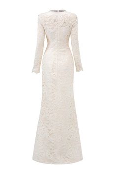 Monroe A-line Round Neck Silk Lace Floor Length Dress | MEAN BLVD Elegant A-line Wedding Dress With Sweep Train, Fitted A-line Lace Dress For Wedding Guest, Fitted A-line Dress With Delicate Lace, Fitted A-line Mother Of The Bride Dress For Wedding, A-line Scallop Lace Dress For Wedding Guest, A-line Lace Dress With Scalloped Lace For Wedding Guest, Elegant A-line Dress With Lace Trim, Lace A-line Wedding Gown, A-line Lace Wedding Gown