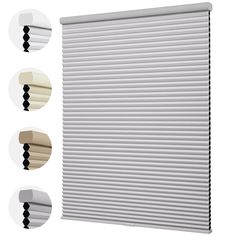 three different types of roller shades with the same color and width for each one window