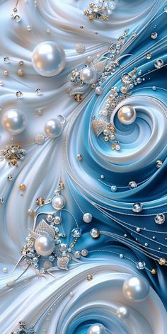 an abstract blue and white background with pearls