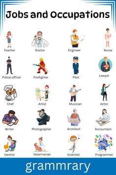 a poster with different types of jobs and occupations