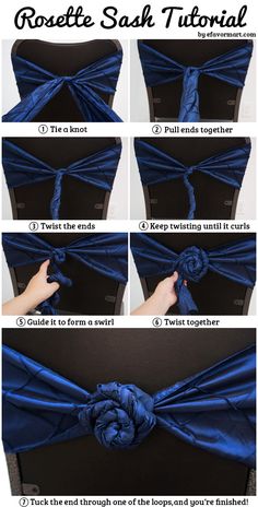 instructions to tie a knot on the back of a dress, and then attach it in place