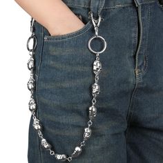 PRICES MAY VARY. Material: Metal. Weight: 170g. Size of Chains: 60cm. This Skull Jeans chain great for dancers, rock, punk, and hip-hop fans, especially for stage performances to create cool effects. Fun costume accessory chains, it looks Cool & Fashionable, perfect for men women The heavy pants chain is very chic, very sturdy and very attractive piece of hardware that adds that extra boost to your fashion statement. Well assembled, easy to put on/off, it's much better than other pants keychains Skull Wallet Chain, Goth Halloween Costume, Punk Jeans, Chain Pants, Jeans Chain, Biker Chain, Skull Wallet, Pant Chains, Wallet Chains