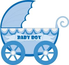 a blue baby carriage with the word baby boy on it