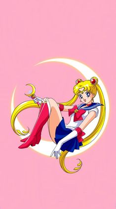 sailor moon is flying through the air with her legs spread out and hands on her hips