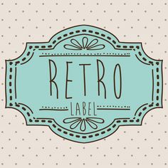 retro label with the word retro written in black ink on a light blue polka dot background