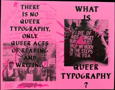 a pink poster with black and white writing on it that says, what is no queen typograph only