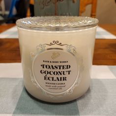 Brand New 3 Wick Toasted Coconut Eclair Candle Has A Beautiful Glass Lid Coconut Candles, Coconut And Vanilla, Candle Obsession, Coconut Candle, Pound Cake With Strawberries, Vanilla Scented Candles, Bath Body Works Candles, Cotton Candy Clouds, Bath And Body Work