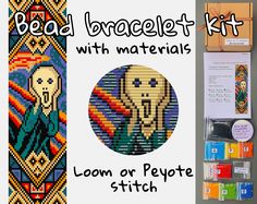 "Kit to make \"The Scream\" bracelet (or bookmark) This listing is kit - NOT the finished piece. With this beading kit, which includes a PDF brief tutorial and matterials, I'll show you how to stitch up your own \"The Scream\" bracelet (or bookmark). I believe you know that the best present is the one in which you keep part of your soul by making it by yourself. ✅WHAT'S INCLUDES: - Preciosa Czech beads size 10 all colors needed to make necklace; - Beading thread and needles; - Brief tutorial in Scream Bracelet, The Scream Painting, Munch Scream, Scream Painting, Le Cri, The Scream, Beading Thread, Rope Jewelry, Bracelet Kits