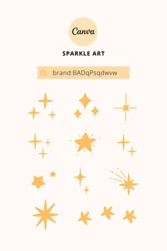 an orange and white poster with stars on it's side, which reads canva sparkle art